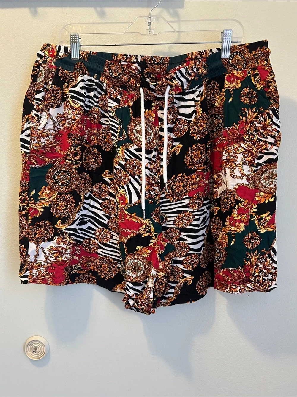 Women's Printed Drawstring Bermuda Shorts in Black, Red & Green